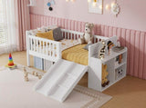 Twin Size Low Loft Bed for Kids with Slide, Movable Bookshelf Storage, Guardrails, Low Loft Bed W2593P437109