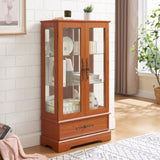 Glass Cabinet Lighted Glass Cabinet Curio Display Cabinet with Adjustable Glass Shelves 2 Doors and W2275P295883