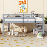 Full Rubber Wood Loft Bed with Ladder,Grey W504P283515