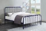 Metal Bed Blue Finish Queen Platform Bed 1pc, Bed in a Box B011P265590