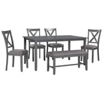 ZUN 6-Piece Kitchen Dining Table Set Wooden Rectangular Dining Table, 4 Fabric Chairs and Bench Family 35334978