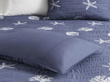 4 Piece Cotton Reversible Embroidered Quilt Set with Throw Pillow Navy King/Cal King B03595793