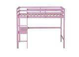 ZUN Twin High Loft Bed, Rubber Wood Loft Bed with Safety Guardrail, built-in desk, ladder,Pink W504P206981