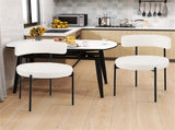 2 PCS White Sherpa Upholstered Dining Chair, Ergonomic Curved Backrest & Wide Round Seat 15230381