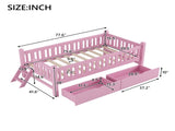 Wood Twin Size Platform Bed with Guardrail and 2 Drawers, Pink N709P242145H