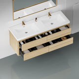 60" Wall-Mounted Bathroom Vanity with Double Sinks, Floating Bathroom Storage Cabinet with Stone W1573P211187