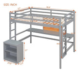 Full size Loft Bed with Desk and Writing Board, Wooden Loft Bed with Desk & 2 Drawers Cabinet- Gray 96271078
