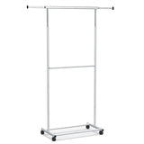 Extendable Double Rod Metal Clothing Rack with Wheels, Adjustable Height Garment Rack 14665782