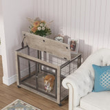 Furniture Style Dog Crate Side Table on Wheels with Double Doors and Lift Top.Grey,38.58''w x W116291737