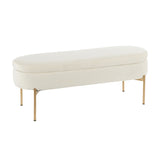 Chloe Contemporary/Glam Storage Bench in Gold Metal and Cream Velvet by LumiSource B202P223453