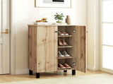 4-Tier Removable Shelf Shoe Organizer, Farmhouse Wooden Shoe Cabinet with Anti-Tip Hardware for 30500270