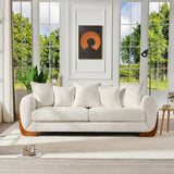 Modern Elegant Design 3 Seater Sofa with Wooden Legs, Comfortable Lambswool 5 Pillows for Living W2817P271187