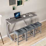 Bar Table Set with Power Outlet, Bar Table and Chairs Set, 4 Piece Dining Table Set, Industrial W1781P145876