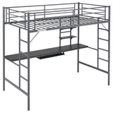 Twin Size Metal Loft Bed with Desk and Storage Shelves, 2 Built-in Ladders & 94507753