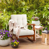 Outdoor Wood Rocking Chair with Detachable Washable Cushions, Patio Rocker with Inclined Backrest, 77259799