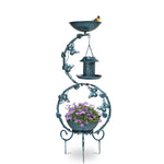 ZUN 37.8 inch Bird Bath and Solar Bird Feeders Combo with Flower Planter Pedestal, Weather Resistant 30522581