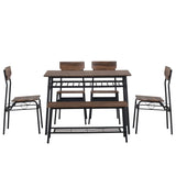 ZUN 6-Piece Modern Dining Set for Home, Kitchen, Dining Room with Storage Racks, Rectangular Table, 10880547