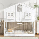 ZUN Twin over Twin House Bunk Bed with Roof , Window, Window Box, Door , with Safety Guardrails and 92896758