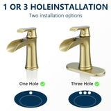 Sink Faucet With Deck Plate Waterfall Nickel Gold with Pop Up Drain and Supply Lines Bathroom W1932P180751