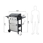 ZUN 3-Burner Propane Gas BBQ Grill, 25650BTU Output With Wire Enamel Cooking Grids For Outdoor Barbecue, W2938P207938