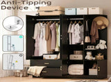Wardrobe with 5 Doors 2 Drawers 2 Open Shelves Particleboard Unit with 1 Mirrored Door and 4 Hooks 31107495