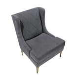 Modern Luxury Dark Gray Chenille Upholstery Wingback Accent Chair 1pc Gold Finish Metal Legs Pocket B011P308541