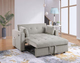 Luelle 57"W Gray Corduroy Convertible Sleeper Loveseat with Cupholders, USB Ports, Magazine Pockets, B061P296419