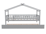 Twin Size Wooden House Bed with Twin Size Trundle, Gray 14298090