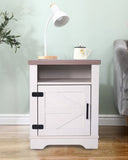 Farmhouse Nightstand , Beside Table with Barn Door, Modern End Side Table with Storage for Bedroom, W3151P264507