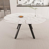 47-63 " extendable white circular dining table, 4-6 person kitchen dining table, modern coffee table 79089534