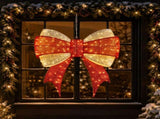 Red & Gold Cloth Christmas Bow 3ft, 200 LED Warm White Lighted Decoration, Classic Holiday Dcor, 17087105