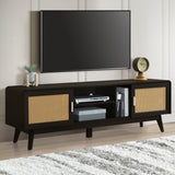 63'' Dark Rattan TV Stand with 2 Storage Cabinets for 65 Inch TV, Entertainment Center with Solid N710P182433B