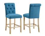 ZUN Siena Counter Height Button Tufted Back Solid Wood Stools, Set of 2, Blue T2574P165121