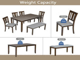 6 Piece Kitchen Set, Rectangular Wooden Table with 4 Upholstered Chairs and a Bench, 74652059