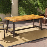 Carlie Outdoor Sandblast Finished Dining Table with Rustic Metal Finished Iron Legs N768P197034F