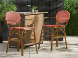 Outdoor Wicker and Aluminum 29.5" French Barstools, Set of 2, Red, Bamboo Print Finish 72605.00RD