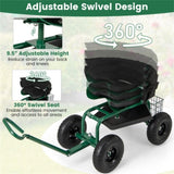 Garden Cart Height Adjustable Scooter with Swivel Seat & Tool Storage Green 37300968