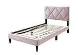 Twin Size Bed w Adjustable Headboard 1pc Bedframe, Light Pink Velvet Upholstered Youth Bedroom B011P190166