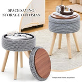 Round Ottoman with Storage Multifunctional Cotton Knitted Vanity Stool Footrest Stool for Living 03308454