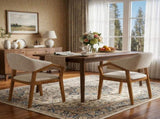 Indoor Dining Chair Set of 2, Beige Chenille Upholstered Armchair with Sturdy Frame, 300lbs N779P370761B