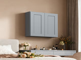 Gray Shaker Solid Wood Wall Cabinet with Soft-Close Doors, Adjustable Shelves - 36" Double Door T2950P479301