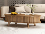 Fluted Lift Top Coffee Table with Hidden Compartment, Wooden Center Table, Modern Oval Lift Tabletop W2641P449066