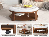 Modern Large Round Ottoman Coffee Table 2-Tier Oversized Button Tufted Ottoman with Wood Shelf N735P180224K