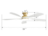 52 Inch Ceiling Fan with Dimmable 3 Colors LED Light Reversible Noiseless DC Motor Smart APP Remote W934P152352