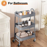 ZUN 3 Tier Small Rolling Cart, Metal Utility Storage Organizer Kitchen Trolley Bathroom Laundry Room Bar 53334839