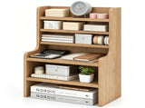Natural 6-Tier Desktop Storage Organizer, Adjustable Removable Shelves Wooden Desk Rack with 68621838