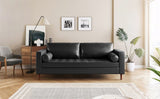 Mirod Mid-Century Modern PU Leather 3-Seat Sofa, Tufted Design, Solid Wood Legs, 2 Bolster Pillows, N760P285734B