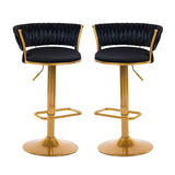 ZUN Bar Stools Set of 2, Height Adjustable ,Fabric Around Woven Basket Network Design,Velvet Modern Bar W1521P193164