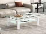 Tempered Clear Glass Coffee Table, 2-Layers Coffee Table Living Room Center Table W1718120236