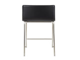 26" Contemporary Counter Stool in Brushed Stainless Steel, and Black Faux Leather - Set of 2 B202P222060